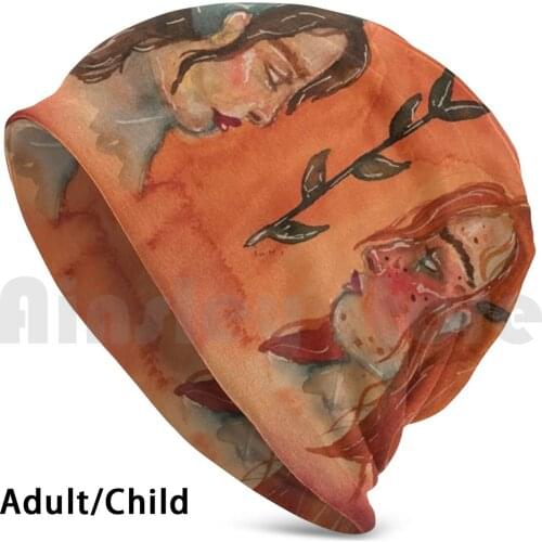 Sun And Moon Sisters Hat 1581 Hat Watercolour Magic Sun Moon Mystical Hippie Nature Orange