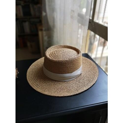 Ins Outdoor Summer Sun Hat For Women Vintage British Wide brim Straw weaving Flat Fedora Sun Visor Beach Travel Women Sombrero