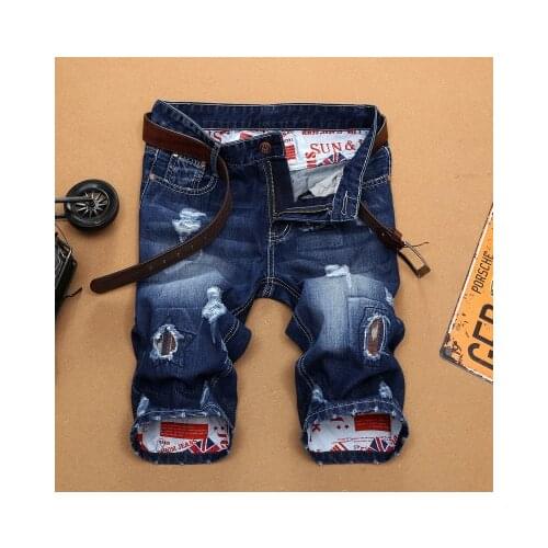 New Fashion Mens Ripped Short Jeans Brand Clothing Bermuda Summer 98% Cotton Shorts Breathable Denim Shorts Male