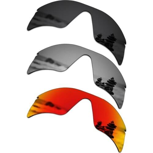 SmartVLT 3 Pieces Polarized Sunglasses Replacement Lenses for Oakley Radar Range Black & Silver Titanium & Fire Red