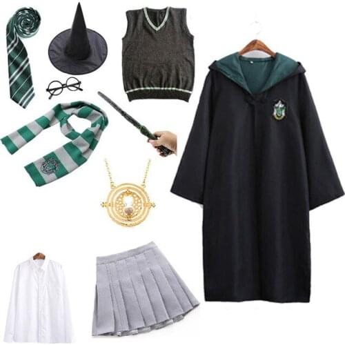 Unisex Kids Adult Magic School Uniform Robe Cloak Dress Women Girls Wizard Clothes Pastor Halloween Costume And Accessories