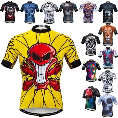 Weimostar Yellow Cycling Jersey Men Skull Cycling Clothing Summer MTB Bike Jersey Tops Breathable Bicycle Shirt Maillot Ciclismo