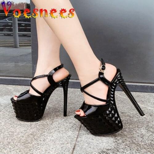 Voesnees Women Sandals Female Model T Platform Show Super High Heel Walking Show Artifact 2021 New Individuality Stiletto Shoes