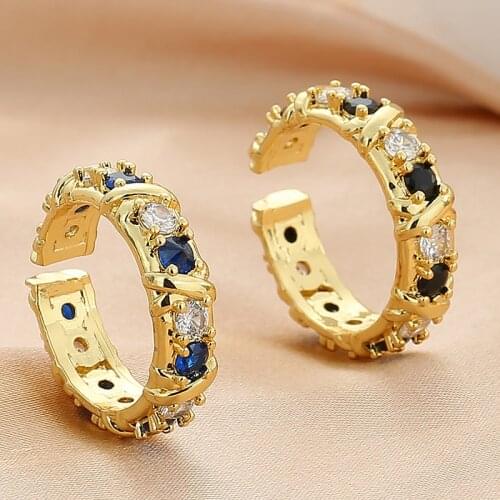 2021 Female Gold Color Copper CZ Rings For Women Girls Fashion Zircon Colorful Adjustable Open Rings Gift Jewelry Party