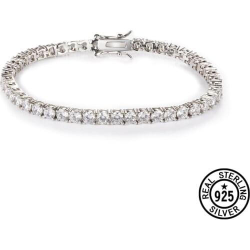 Real 925 Sterling Silver Tennis Bracelet For Women Classic Round Crystal Cubic Zirconia 2.0mm Luxury Wedding Gifts Fine Jewelry