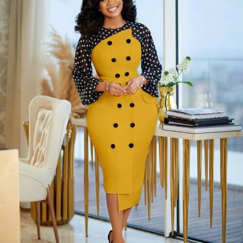 Women Dress Elegant Sexy Patchwork Long Party Vestidos Long Sleeve Button Up Slim Office Ladies Bodycon Irregular Classy Dresses