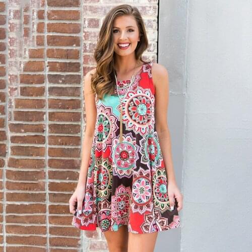 Summer New Women Casual T-Shirt Printed Tank Beach Dress Ladies Sexy A-line Sleeveless Pockets Mini Party Dresses Vestidos Femme