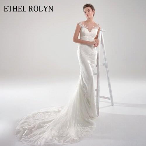 ETHEL ROLYN Mermaid Wedding Dress 2021 Romantic Illusion Backless Lace Appliques Scoop Sleeveless Bride Dresses Vestido De Novia
