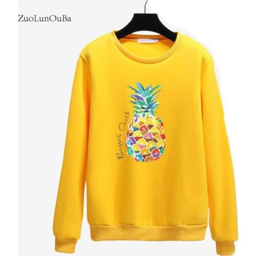 Zuolunouba 2018 Autumn Winter Women Swatshirt Yellow Printed Pineapple Style Haraiuku Student Lady Long-sleeved Loose Tops