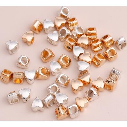 50pcs 9x7mm Gold Silver Color Small Hearts Spacer Beads Charms for DIY Pendants Necklaces Bracelets Fashion Jewelry Accessories