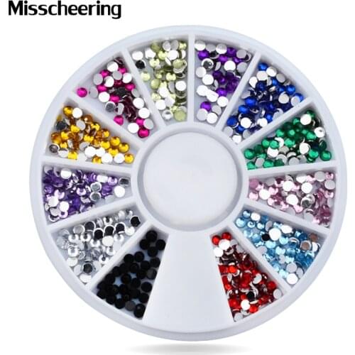3d Nail Art Rhinestone Wheel,2mm Mixed Colors Flatback Glitter Nail Tips Gems Strass,Nail Stylish Decoration Tools