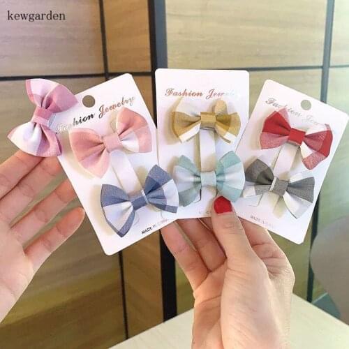 Kewgarden Cute Plaid Ribbons Hairbow Hairpins Side Hairclips Baby Girls Hair Bowknot Headwear Hair Accessories 5 Pcs
