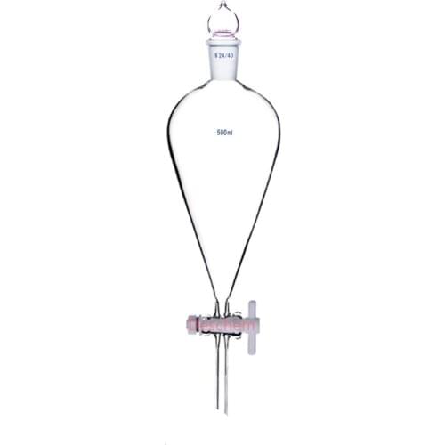 500ml,24/40,Glass Separatory Funnel,Pear Shape,PTFE Stopcock,Straight Drop Tube