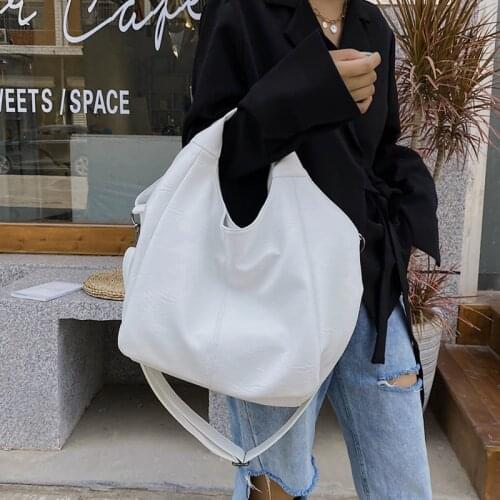 White Soft Leather Tote Bags 2021 Womens Brand Shopper Shoulder Bags Korean Big Half Moon Crossbody Bag Large Lady Hobo Handbag