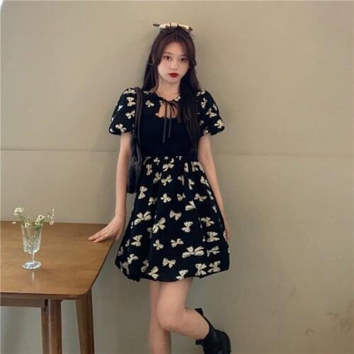Bella new Summer Vintage Floral Dresses Women Sweet Patchwork Korean Elegant Dresses Chic Casual Slim Party Revolve Dress 2021