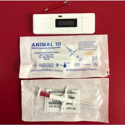 Free shipping 20pcs Pet Microchips 1.4*8mm ISO11784/785 FDX-B cat dog rfid glass tag syringe + 1pc FDX-B pet microchip scanner