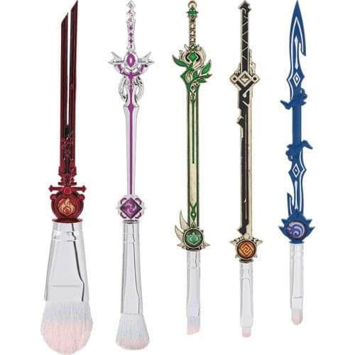 Free Shipping 5pcs/Set Game Genshin Impact Makeup Brushes Element Vision Gods Eye Mondstadt Liyue Inazuma Accessories Fans Gift