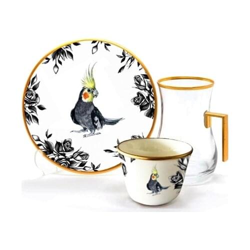 Drop Efe Handled Tea & Arabian Coffee Cup Set 18 Pieces Sultan