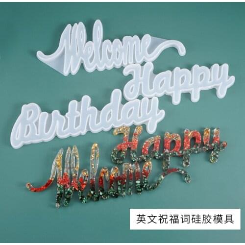 DIY Crystal Epoxy Mold English Blessing Words Welcome Birthday Listing Doorplate Silicone Mold For Resin