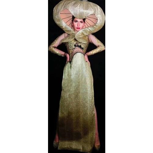 Nightclub Female Singers Gold Rhinestones Long Sleeve Dress Bar Women GoGo Dancer Outfit Birthday Celebrate Prom Dress vdb1130