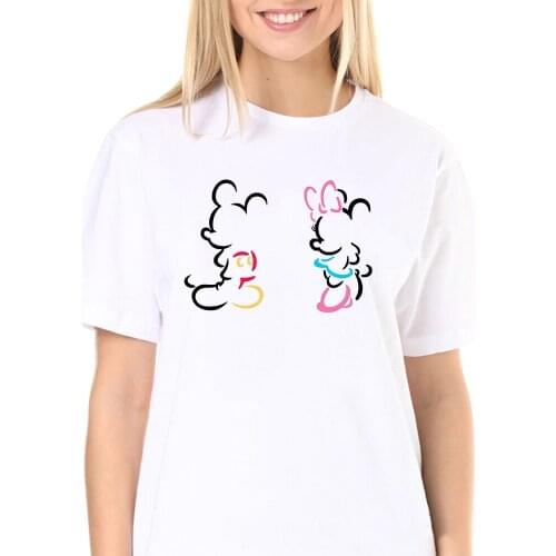 Disney Mickey Minnie Mouse Lovers T Shirt Women Casual Tshirts Tees Harajuku Style Graphic Tops Kawaii Female T-shirt Dropship