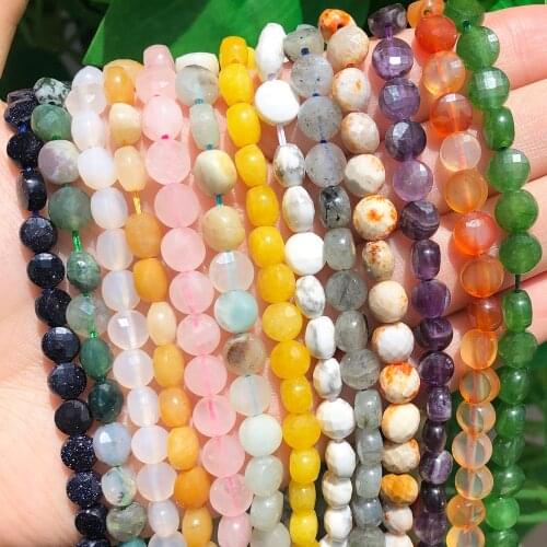 Faceted Amazonite Tiger Eye Labradorite Agates Beads Flat Natural Stone Beads For Jewelry Making DIY Bracelet Necklace Earrings