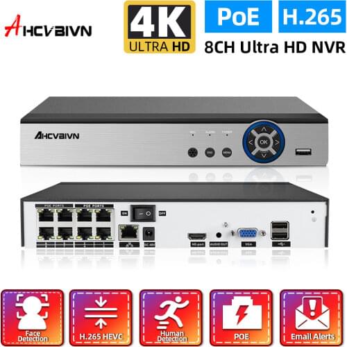 H.265 8CH POE 4K NVR Plug&Play Security IP Camera Video Surveillance CCTV System P2P ONVIF Face Detection Network Video Recorder