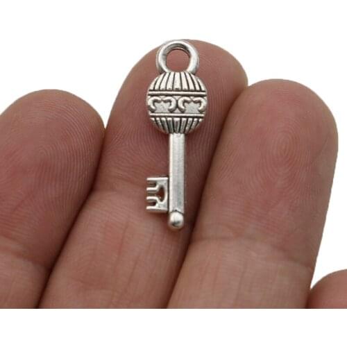 JAKONGO Antique Silver Plated Key Charm Pendants for Jewelry Making Bracelet DIY Accessories 26x9mm 10pcs