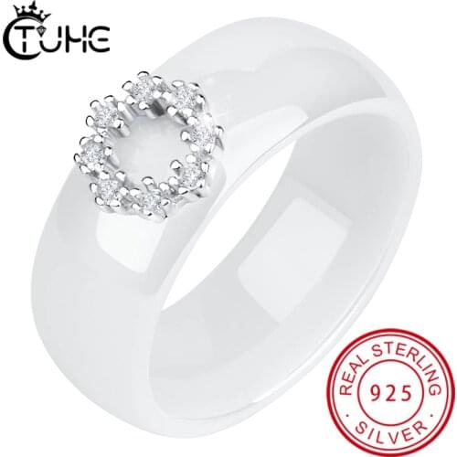 8MM Withd 925 Sterling Silver Circle Crystal Rings Made With Healthy Ceramic Material Wedding Engagement Rings for Women Gift