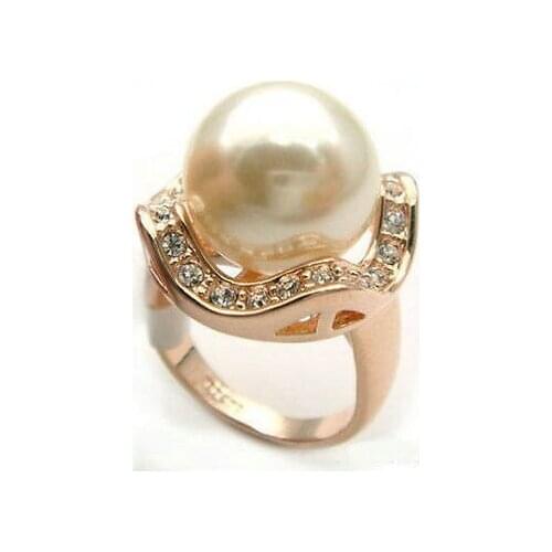 White Sea Shell Pearl KGP Crystal Ring US size 6 7 8 9# Crystal ringe wide Girl womens jewelry pcs