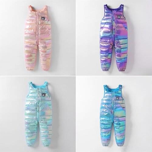 Winter Thick Warm Baby Girls Clothes Childrens Solid Color Down Trousers One-piece Bib Suit Boys Jumpsuit Fashion 1-5Y 2021 New