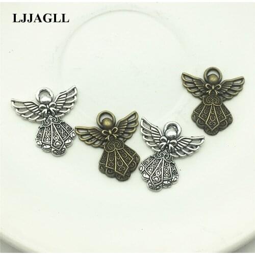 LJJAGLL 15pcs/lot 23*26mm Zinc Alloy Vintage Religion Angel Charm Holy Angel Pendant Charms DIY Jewelry Finding AZJ004