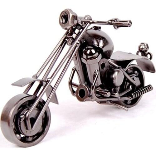Plating Metal Motor Bike Figurine Retro Motorcycle Model Decoration Handmade Iron Motorbike Prop Vintage Home Decor Kid Toy