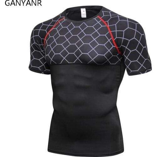 GANYANR Running T Shirt Men Basketball Tennis Sportswear Tee Sport Fitness Gym Compression Jogging Exercise Tights Tops Rashgard