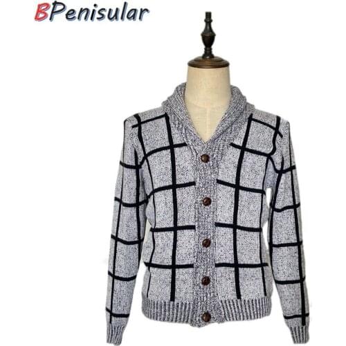 Mens Sweaters 2019 Korean Men Knitting Cardigan Jackets Plaid Jacquard Long Sleeve Casual Single Breasted Sweater Clothes Men