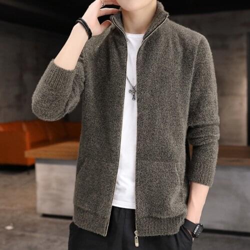 Mens brand autumn winter knitted cardigan jacket 2021men fashion casual solid color ferret knitted jacket cardigan sweater coat