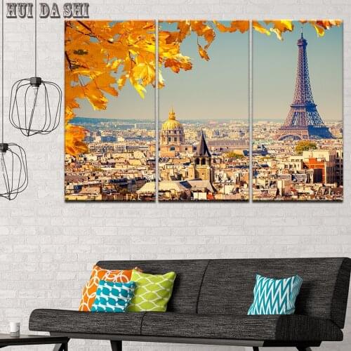 Canvas HD Prints Pictures Wall Art 3 Pieces Paris Tower Maple Landscape Painting Modular Poster Living Room Decor Modular Frame