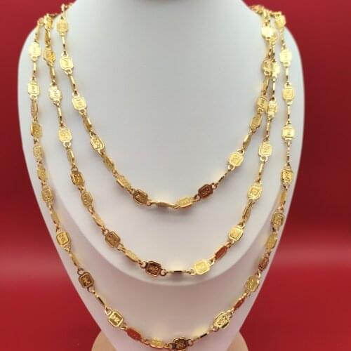 Internet celebrity Custom made Stamp 24K Solid Gold GF DIY Necklace Fine Gold Flat Chain Only Link 27" 31" 35" MENS WOMENS