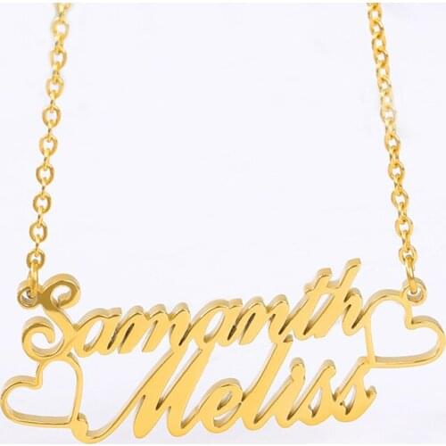 Sterling Silver 925 Initial Necklace Personalized Custom Two Names with Heart 18k Gold Plated Nameplate Women Jewelry