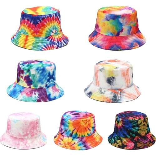 Unisex Rainbow Tie-Dye Graffiti 3D Print Bucket Hat Double-Sided Reversible Harajuku Hip Hop Sunscreen Fisherman Cap