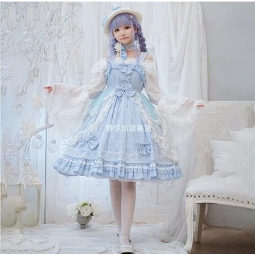 Princess tea party sweet lolita dress vintage falbala lace bowknot high waist victorian dress kawaii girl gothic lolita jsk loli