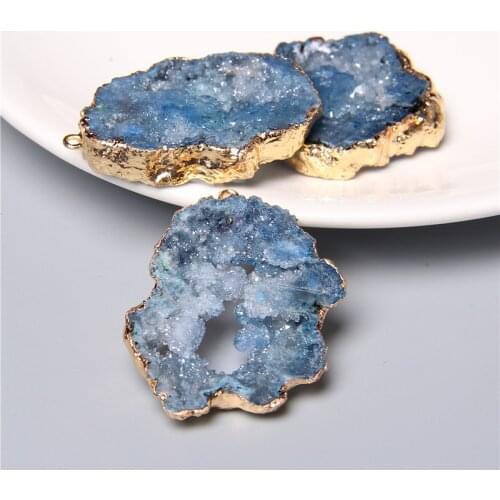 1pc Fashion Natural Blue Quartz Crystal Stone Pendants Agates Druzy Charms Pendant DIY Necklace Jewelry Making Gifts for Women