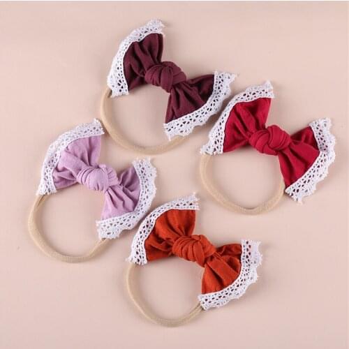 27 Colors Lace Bows Nylon Headbands,Knot Bow Elastic Stretchy Thinny Nylon Hairbands With Soft Head Bands Baby Girls Headwraps