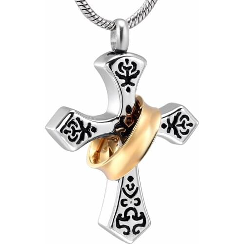 Religious Cross with Gold Collar Charm Ash Holder Necklace Vintage Cremation Pendant Necklaces for Memorial Jewelry