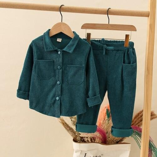 2020 new boys and girls shirt solid color corduroy childrens shirt + pants childrens clothes wear 2 sets of leisure