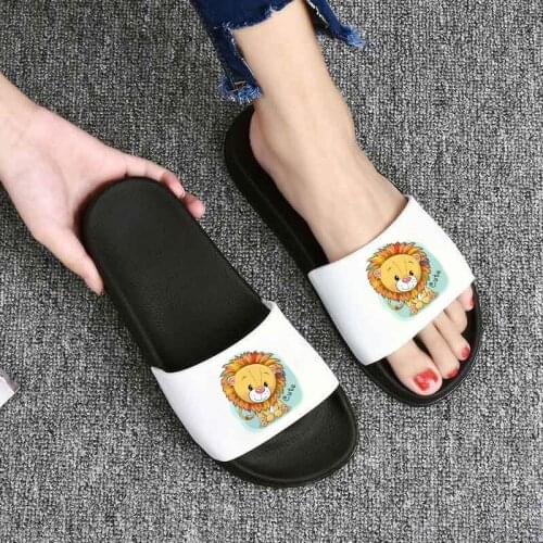 Women Slippers Cartoon animal Pattern Pu Leather Beach Slides Home Slippers Slip on Sandals Women Shoes Flip Flops