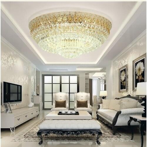 Modern Luxury Circular Crystal Ceiling Light For Living Room Home Dining Light Lamp Hotel Creative Retro Iron Lamp E14 LED bulb