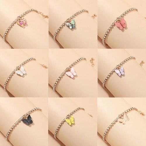 Rhinestone Chain Butterfly Charm Bracelet For Women Statment Butterfly Pendnat Anklet Beach Foot Chain Bracelet