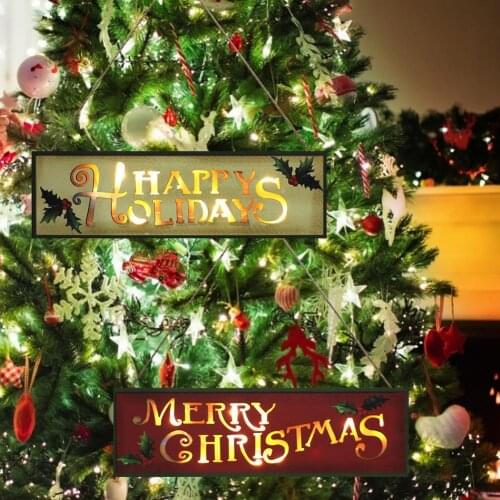 LED New Year Wood Christmas Tree Ornament DIY Family Wooden Sign Hanging Pendants Home Door Wall LED Light Adornos De Navidad