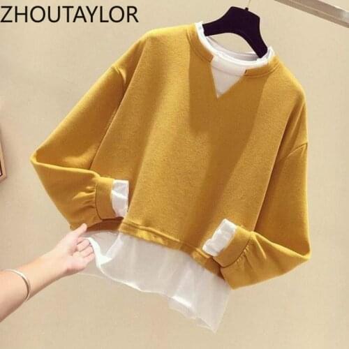 ZHOUTAYLOR Sweatshirt Women Fashion Sweet Office Lady Pullovers Femme Full Sleeve O-Neck Loose Autumn New Tops Female S0677